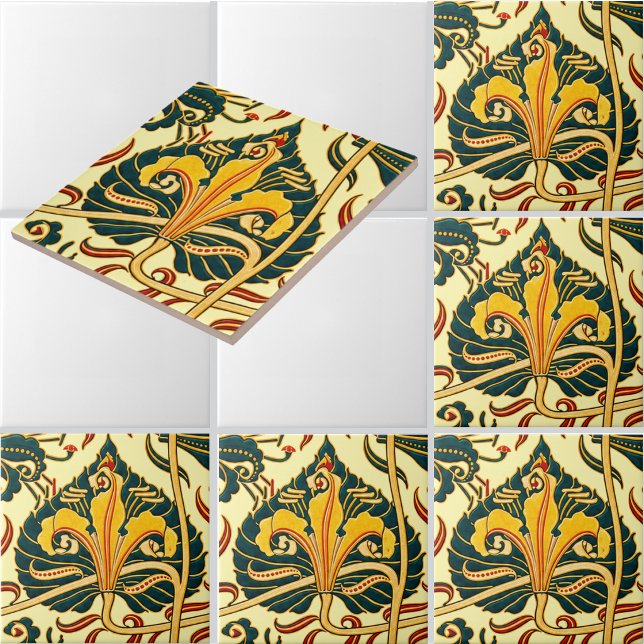Retro Art Nouveau Lily Pattern by Walter Crane Ceramic Tile (Creator Uploaded)