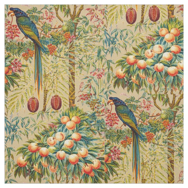 Retro Art Nouveau Macaw Pattern by Walter Crane Fabric (Swatch)