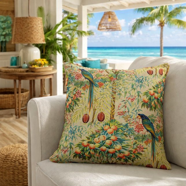 Retro Art Nouveau Macaw Pattern by Walter Crane Throw Pillow (Creator Uploaded)