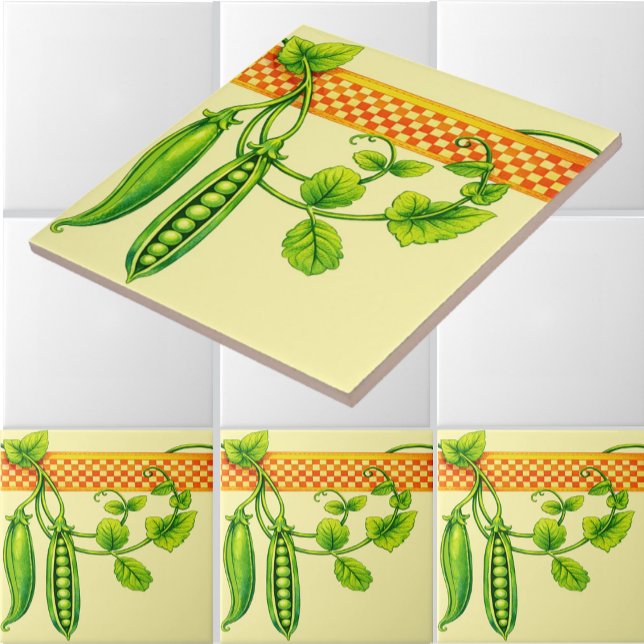 Retro Art Nouveau Pea Pods Pattern Frieze Ceramic Tile (Creator Uploaded)