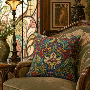Retro Art Nouveau Peacocks & Birds by Walter Crane Throw Pillow