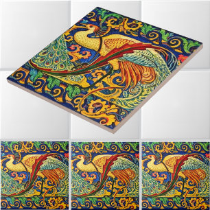 Retro Art Nouveau Peacocks Frieze by Walter Crane Ceramic Tile