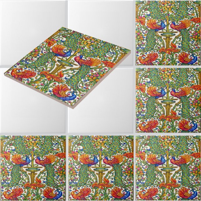 Retro Art Nouveau Peacocks & Fruit by Walter Crane Ceramic Tile (Creator Uploaded)