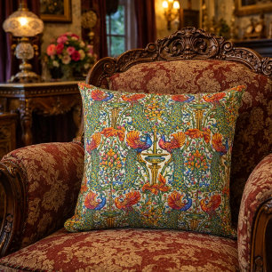 Retro Art Nouveau Peacocks & Fruit by Walter Crane Throw Pillow