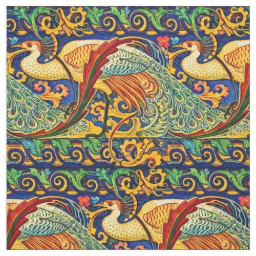 Retro Art Nouveau Peacocks Pattern by Walter Crane Fabric