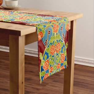 Retro Art Nouveau Rose Garden Frieze Short Table Runner
