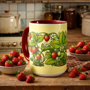 Retro Art Nouveau Strawberry Vines With Flowers Mug