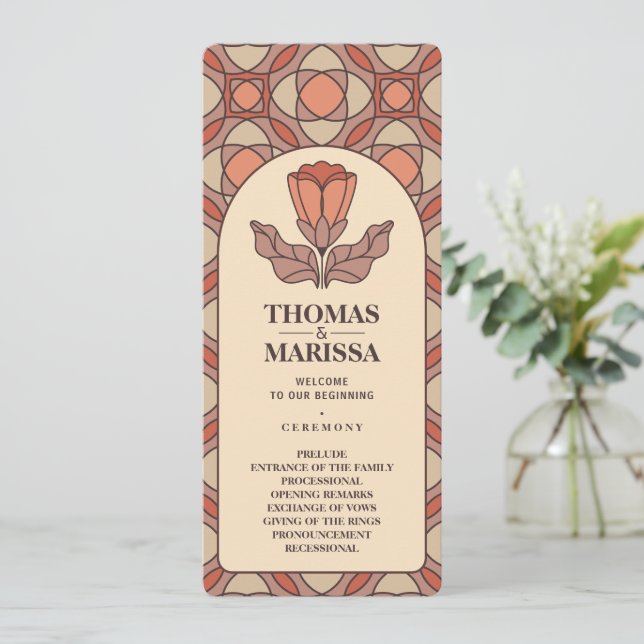 Retro Art Nouveau Wedding Program Card (Standing Front)