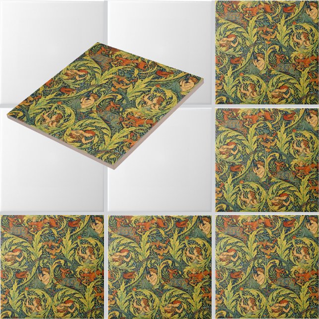 Retro Art Nouveau Wood Notes by Walter Crane Ceramic Tile (Creator Uploaded)