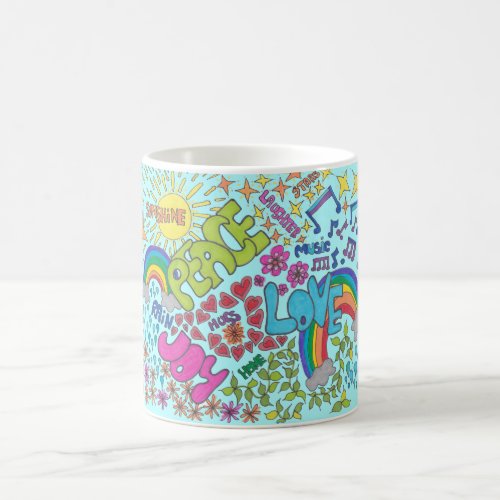 Retro art  Peace Love Joy 1960s style Coffee Mug