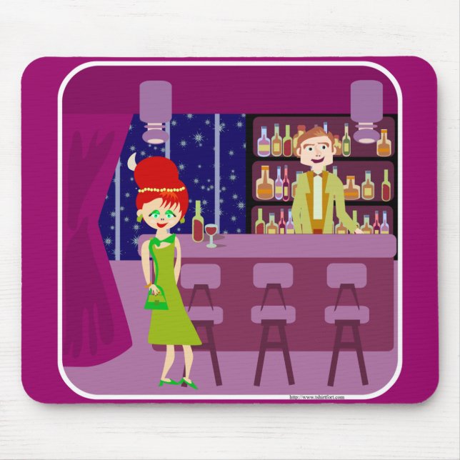 Retro Art Romantic Bar Fun Nightlife Cartoon Mouse Pad (Front)
