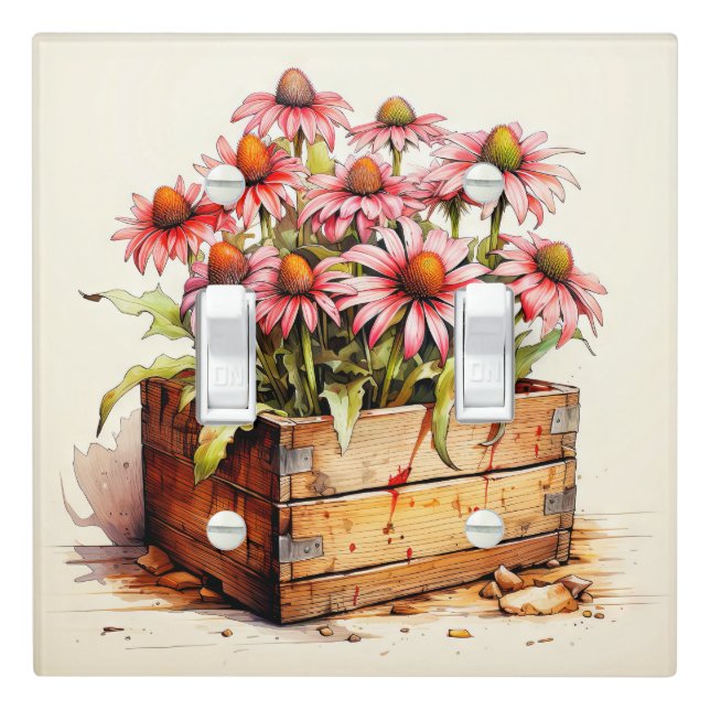 Retro Artistic Aster Flower Illustration Light Switch Cover (In Situ)