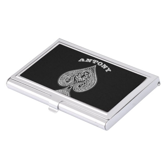 Retro Artistic Poker Ace Of Spades Personalized Business Card Holder (Front)