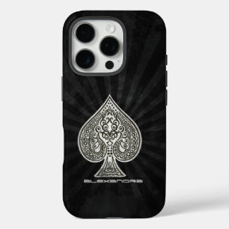 Retro Artistic Poker Ace Of Spades Personalized iPhone 16 Pro Case