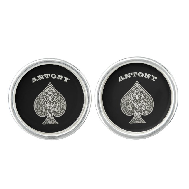 Retro Artistic Poker Ace Of Spades Personalized Cufflinks (Front)