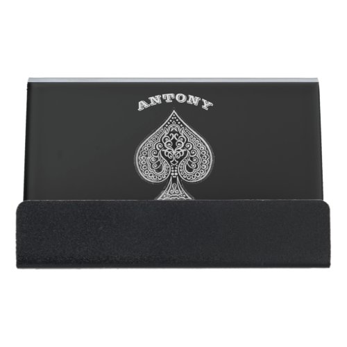 Retro Artistic Poker Ace Of Spades Personalized Desk Business Card Holder