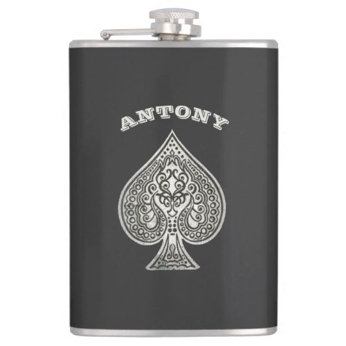 Retro Artistic Poker Ace Of Spades Personalized Flask