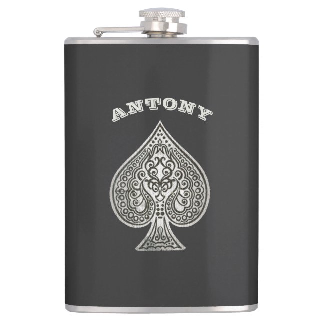 Retro Artistic Poker Ace Of Spades Personalized Flask (Front)