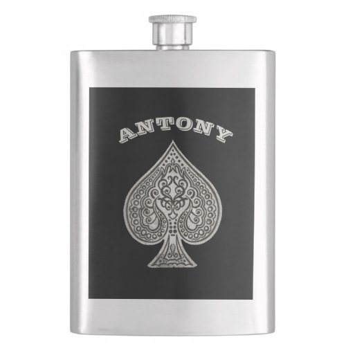 Retro Artistic Poker Ace Of Spades Personalized Hip Flask