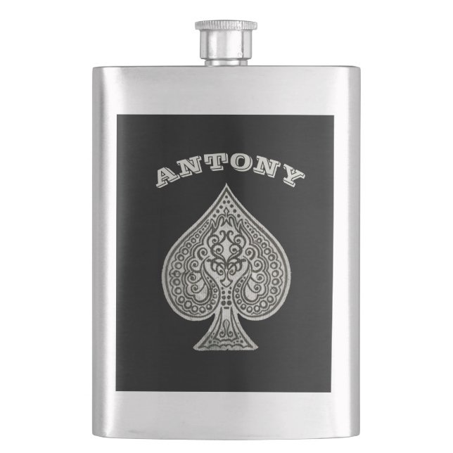 Retro Artistic Poker Ace Of Spades Personalized Hip Flask (Front)