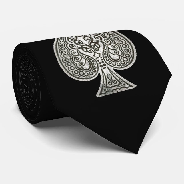 Retro Artistic Poker Ace Of Spades Personalized Neck Tie (Rolled)