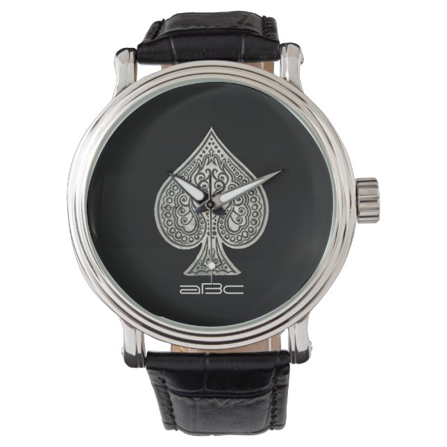 Retro Artistic Poker Ace Of Spades Personalized Watch (Front)