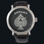 Retro Artistic Poker Ace Of Spades Personalized Watch<br><div class="desc">For your cool poker lovers or anyone who are going for a gothic, punk or rockabilly look. Personalize it with recipient's name/any text or click the "Customize It" button to go to the design tool where you can add text, change the background color, font, text size, text color, text positioning...</div>