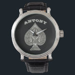Retro Artistic Poker Ace Of Spades Personalized Watch<br><div class="desc">For your cool poker lovers or anyone who are going for a gothic, punk or rockabilly look. Personalize it with recipient's name/any text or click the "Customize It" button to go to the design tool where you can add text, change the background color, font, text size, text color, text positioning...</div>