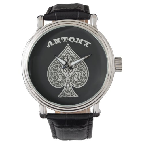 Retro Artistic Poker Ace Of Spades Personalized Watch