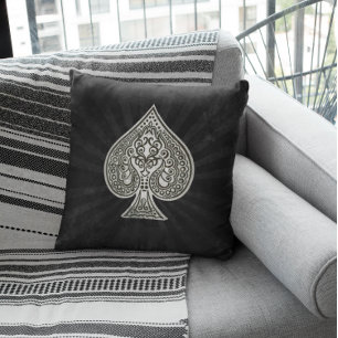 Retro Artistic Poker Ace Of Spades Throw Pillow