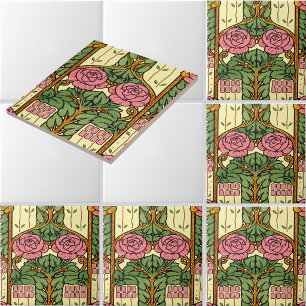 Retro Arts & Crafts Floral Foliage Rose Pattern Ceramic Tile