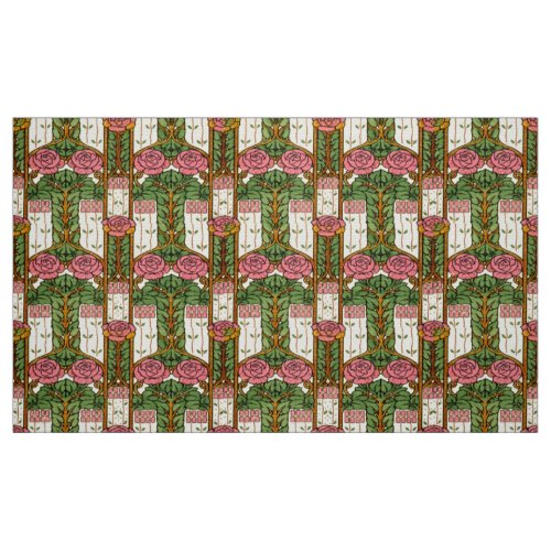 Retro Arts & Crafts Floral Foliage Rose Pattern Fabric