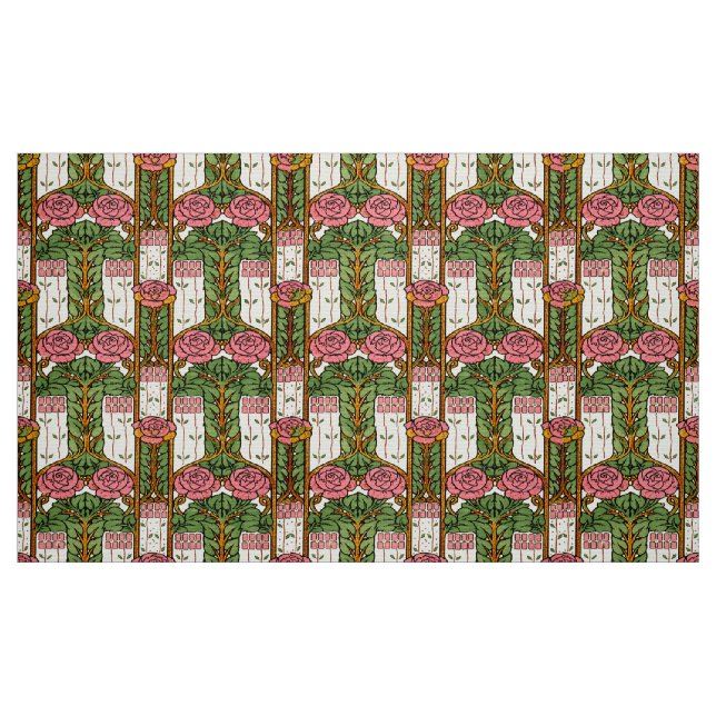 Retro Arts & Crafts Floral Foliage Rose Pattern Fabric (Fat Quarter)