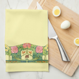 Retro Arts & Crafts or Craftsman Floral Frieze Kitchen Towel