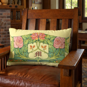 Retro Arts & Crafts or Craftsman Floral Frieze Lumbar Pillow