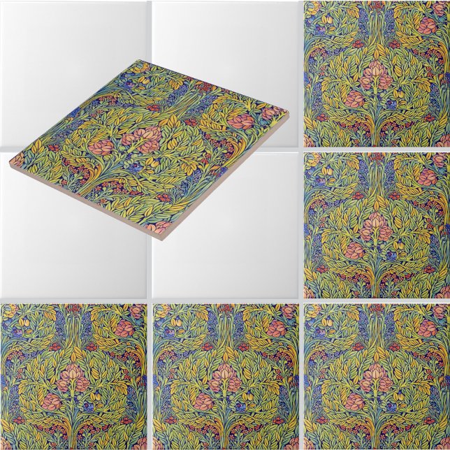 Retro Arts & Crafts style Birds in Trees Pattern Ceramic Tile (Creator Uploaded)