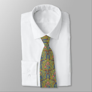Retro Arts & Crafts style Birds in Trees Pattern Neck Tie