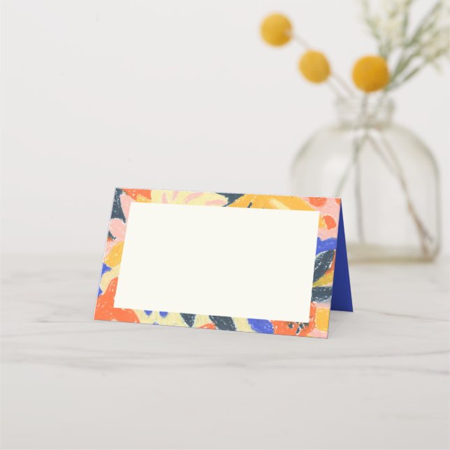 Retro Artsy Abstract Botanical Cute Baby Shower Place Card (Front)