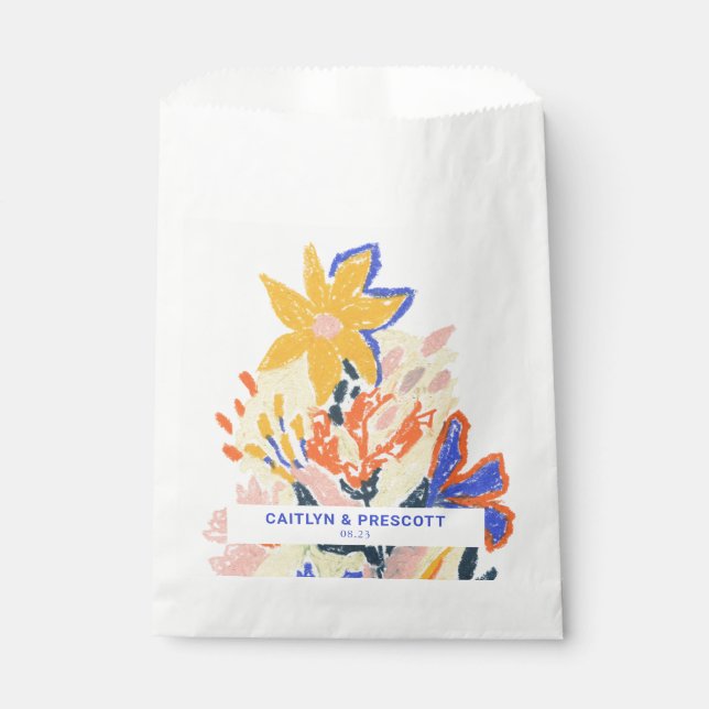 Retro Artsy Abstract Floral Wedding Custom  Favor Bag (Front)