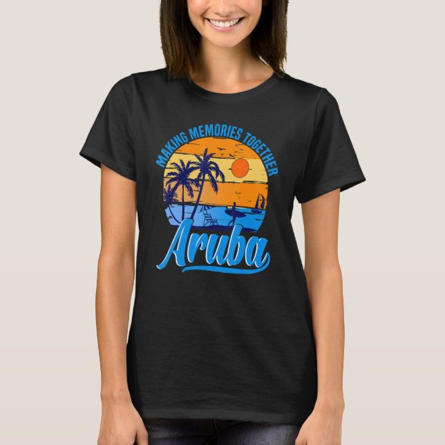 Retro Aruba Caribe Palm Tree Beach Summer Vacation T-Shirt (Front)