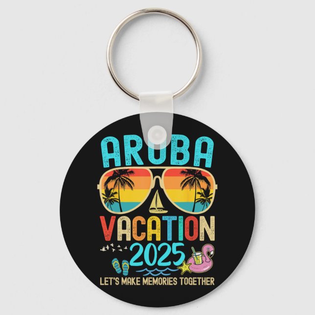 Retro Aruba Vacation 2025 Matching Family Friends  Keychain (Front)