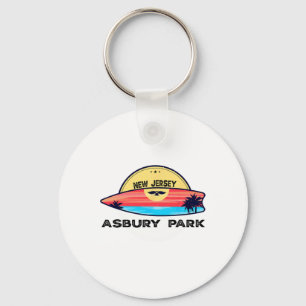 Retro Asbury Park Beach New Jersey Surfboard Beach Keychain