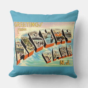  Retro Asbury Park NJ Postcard Throw Pillow