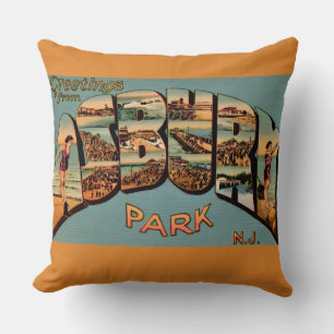 Retro Asbury Park NJ Postcard Throw Pillow