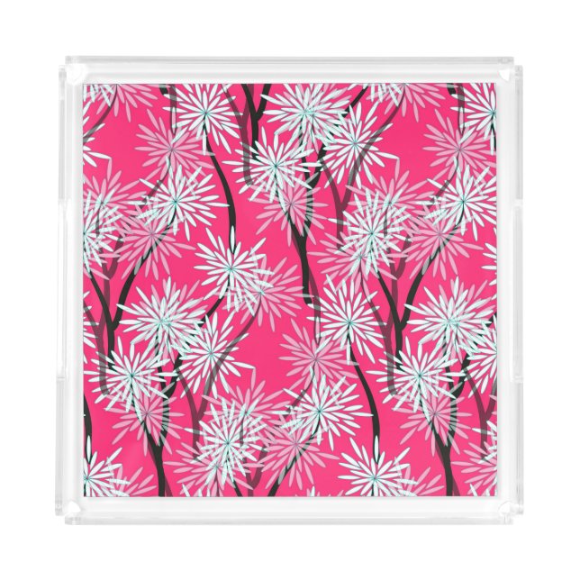 Retro Asian Floral Wallpaper. Acrylic Tray (Front)