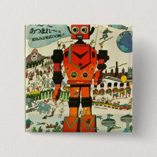 Retro Asian Robot Print Art Button
