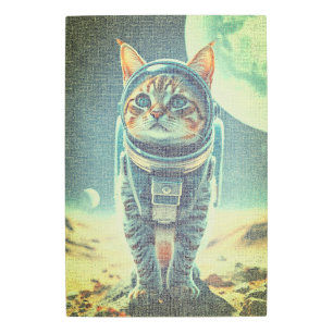 Retro Astronaut Cat in Space Canvas Art