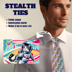 Retro Astronaut Cat Men's Stealth Tie