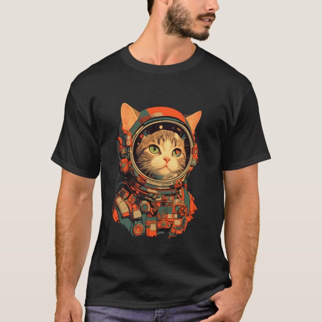 Retro Astronaut Cat T-Shirt (Front)