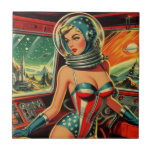 Retro Astronaut Girl Ceramic Tile<br><div class="desc">Retro Astronaut Girl</div>